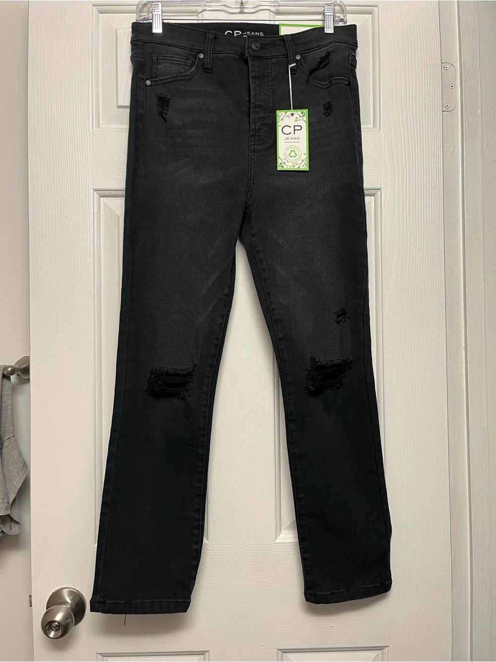 CP Jeans Women's Black Straight Leg Distressed Jeans